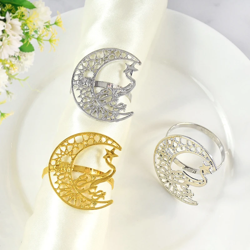 

1pc Eid al Fitr Mubarak Napkin Rings Alloy Moon Star Napkin Buckle Ramadan Decoration 2024 Islamic Muslim Party Table Decoration