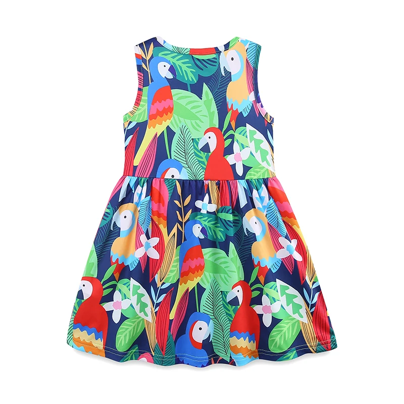 Kids Clothes Baby Girls Children's Clothing 2025 Summer New Sleeves Cartoon Forests Animals Dresses 2-7 Years