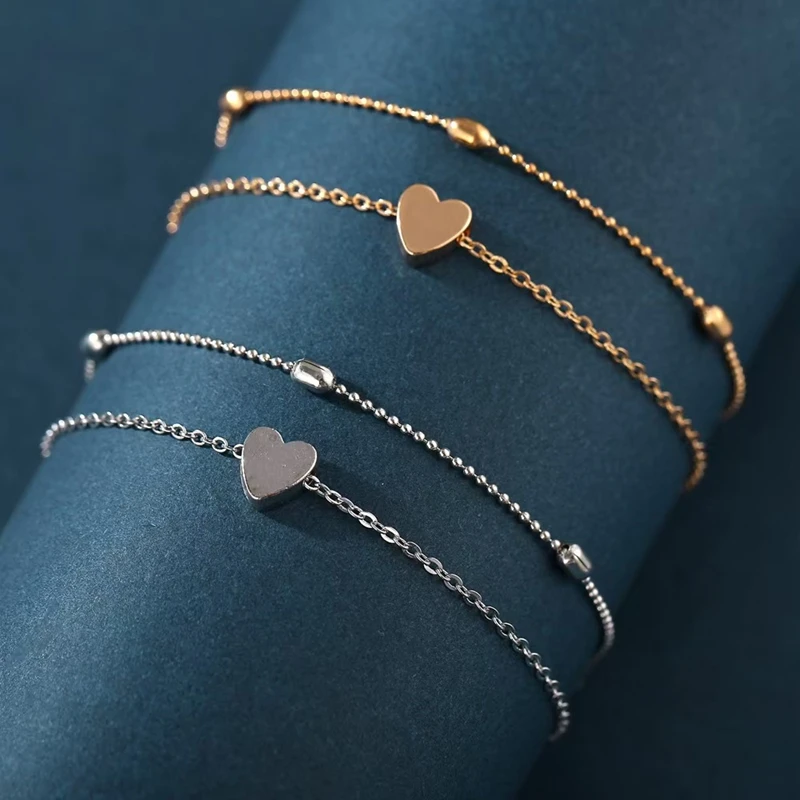 Beads Anklet Bead Double Heart Anklet Creative Retro Simple Multi-layer Alloy