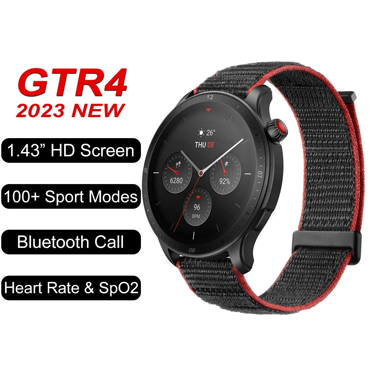 

GTR4 Smart Watch Men 1.43inch Bluetooth Call Heart Rate Blood Pressure GTR 4 Smartwatch 100+ Sports Modes Watches for Xiaomi IOS