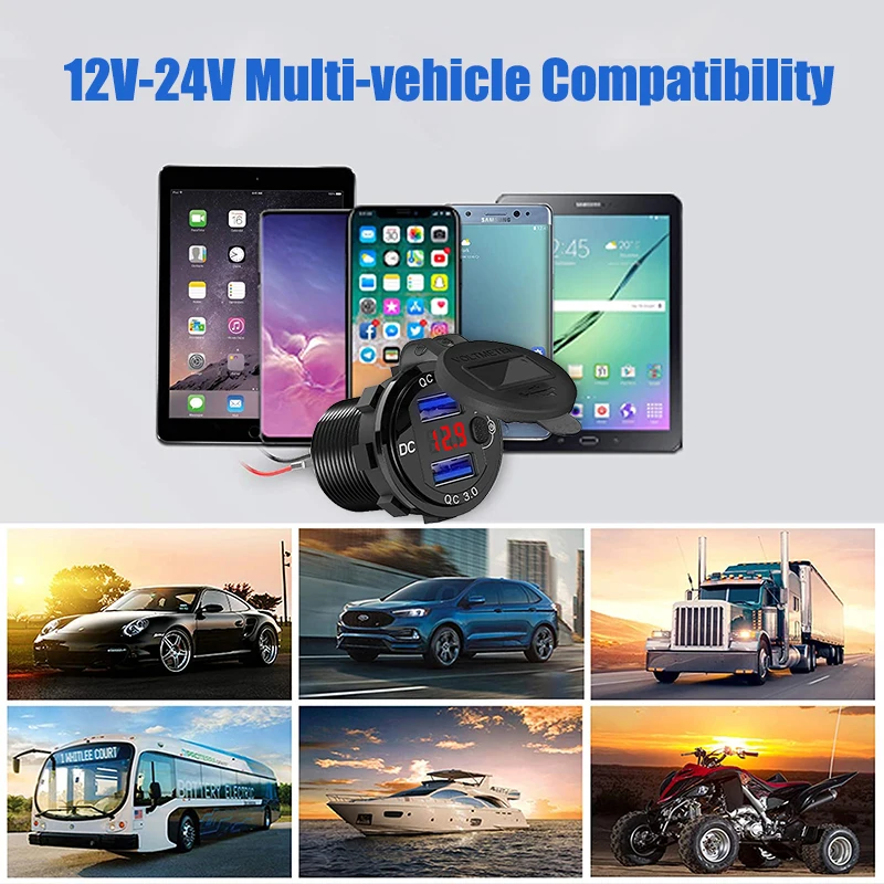 12V/24V ڵ Ʈ ̿ ġ ư LED  ÷̰ ִ   ˷̴ QC3.0  USB  