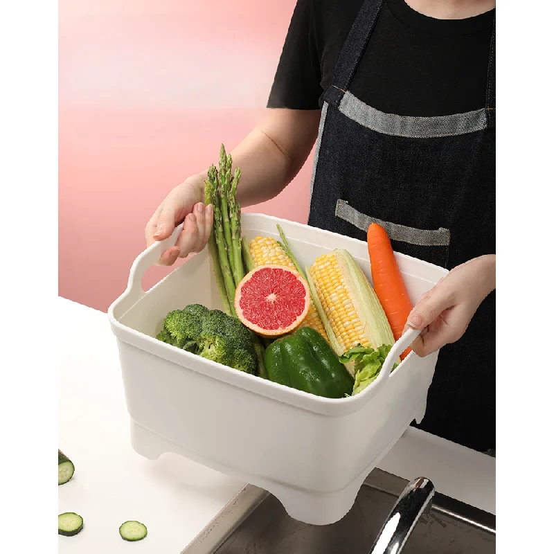 12L Sink Kitchen Vegetable Basin,Plastic Cleaning Caddy,Drain Basket,Household Washing Water Fruit Storage Basket