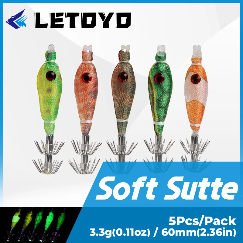 Letoyo 5pcs/pack Mini Soft Squid Jig 3.3g 60mm Micro Floating Squid