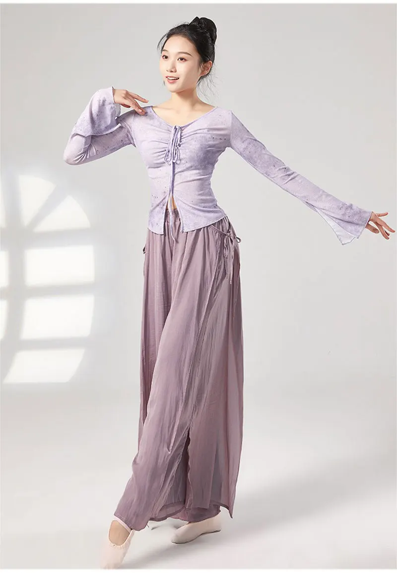 Damen-Hose mit hoher Taille und weitem Bein, lässiges Schlitz-Design, fließende Strandmode, Sommer-Tanz-Übung, bequeme Passform, Freizeithose – Detail 12