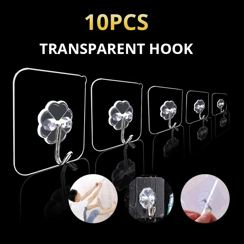 10 Pairs Strong Sticky Hung Double Sided Patch Hook Buckle Transparent  Adhesive Wall Hooks Cup Sucker