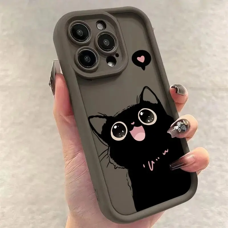INS Black Cat Soft Silicone Phone Case - Stylish & Durable Protection