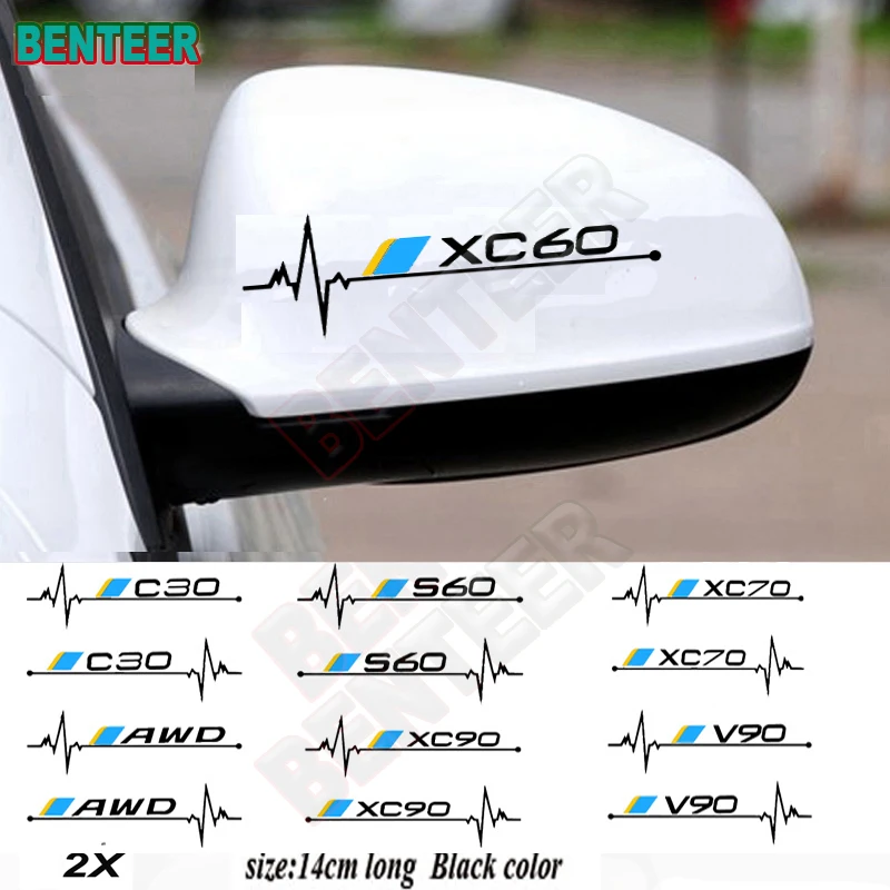 

2pcs Car rearview mirror sticker For Volvo C30 C70 V40 V50 V60 V70 V90 S40 S60 S80 S90 XC40 XC60 XC70 XC90 AWD T6