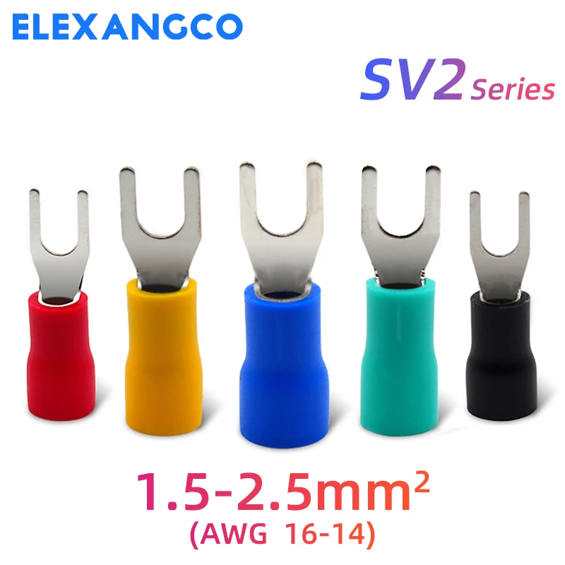 100Pcs SV2 Series Insulated Fork Spade U Type Wire Connector Electrical