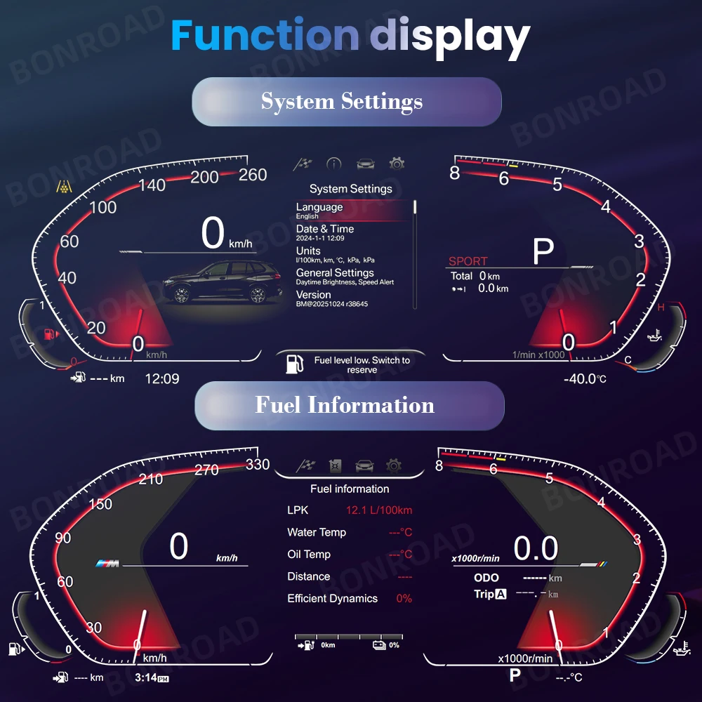 Panel de Instrumentos Digital LCD BONROAD 1920*720P para BMW Serie 3 E90 E91 E92 2005-2012, Velocímetro Virtual 5