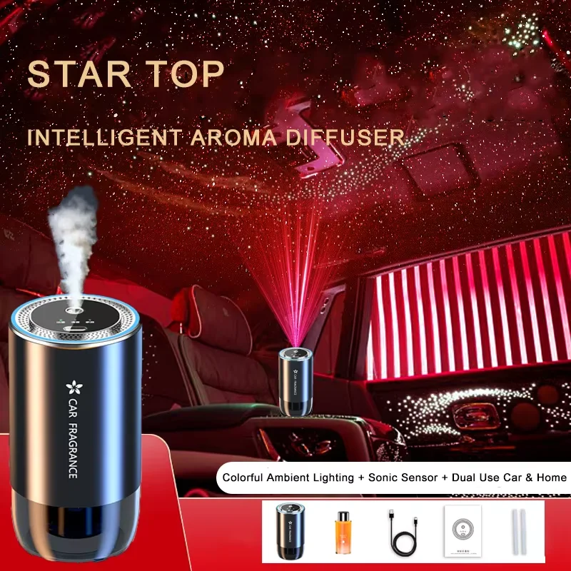 Car Air Refresher with LED Light Starry Projection Light Home Perfume Auto Air Purifier Aromatherapy Car Accessory For Tesla 1