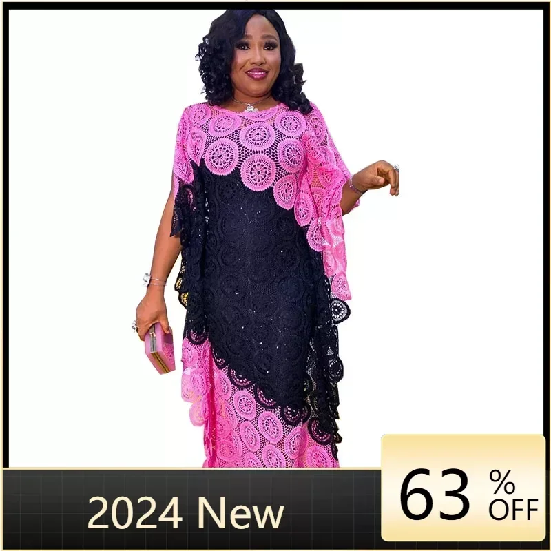 

2024 African Dresses for Women Muslim Lace Boubou Dashiki Traditional Africa Clothes Ankara Outfits Evening Gown With inner