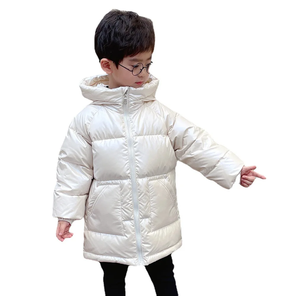 Whiter Children&s Down Jacket Boys Girls White Duck Down Wash-free Long Thickened Warm Coats Kids Hooded Fashion Top