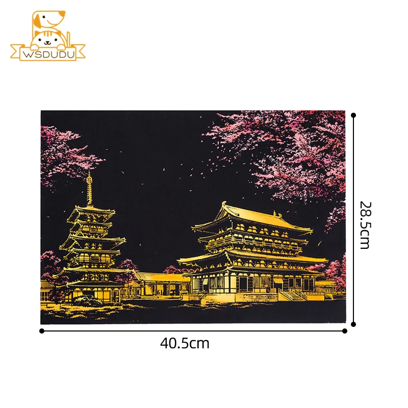 2PCS Scratch Paper Magic Painting Kit Art Night Scene World Landmarks Animals Drawing Toys with Pen Crafts Card Game Adult Gifts 6