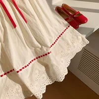 Robe exquise pour petites filles, col en dentelle à volants, garnie de ruban rouge, dentelle à pois rouge découpée, broderie sur la jupe pour enfants 5
