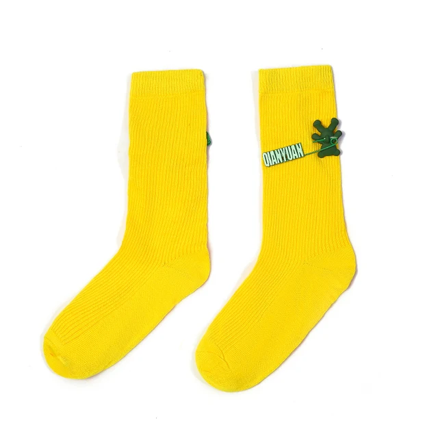 Black and White Pure Color Tube Socks Female Pin Bear Lovely Personality Tide Socks INS Korean Students Long Tube Cotton Socks 11