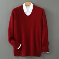 Winter New Long Sleeve High-End Jumpers Tops 100% Pure Mink Cashmere Sweater Men's V-Neck Pullovers Knit Large Size Mink Sweater 2