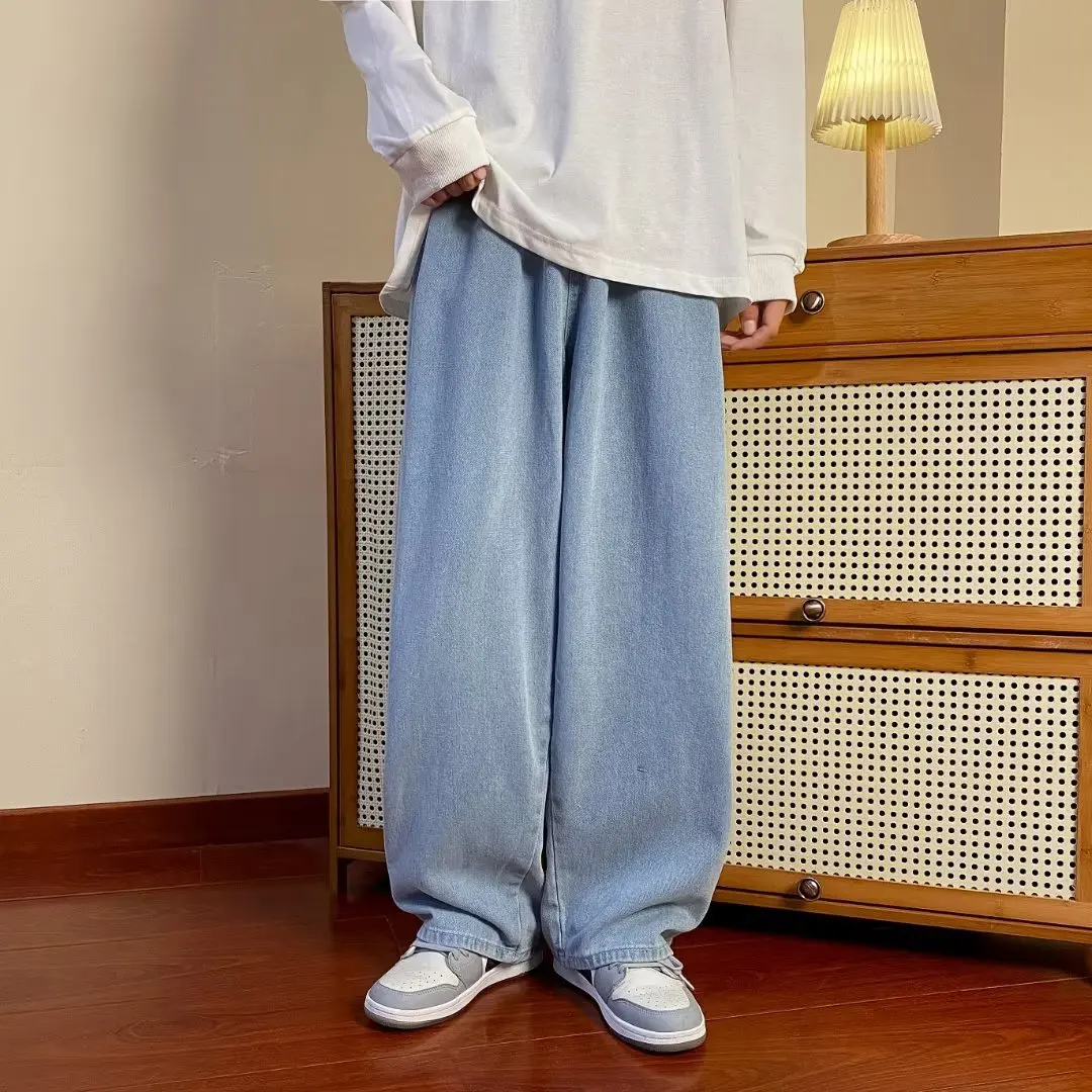 

Oversized Baggy Jeans for Men Solid Denim Trousers Casual Straight Wide Pants Fashion Streetwear Plus Size Bottoms Male Clothes