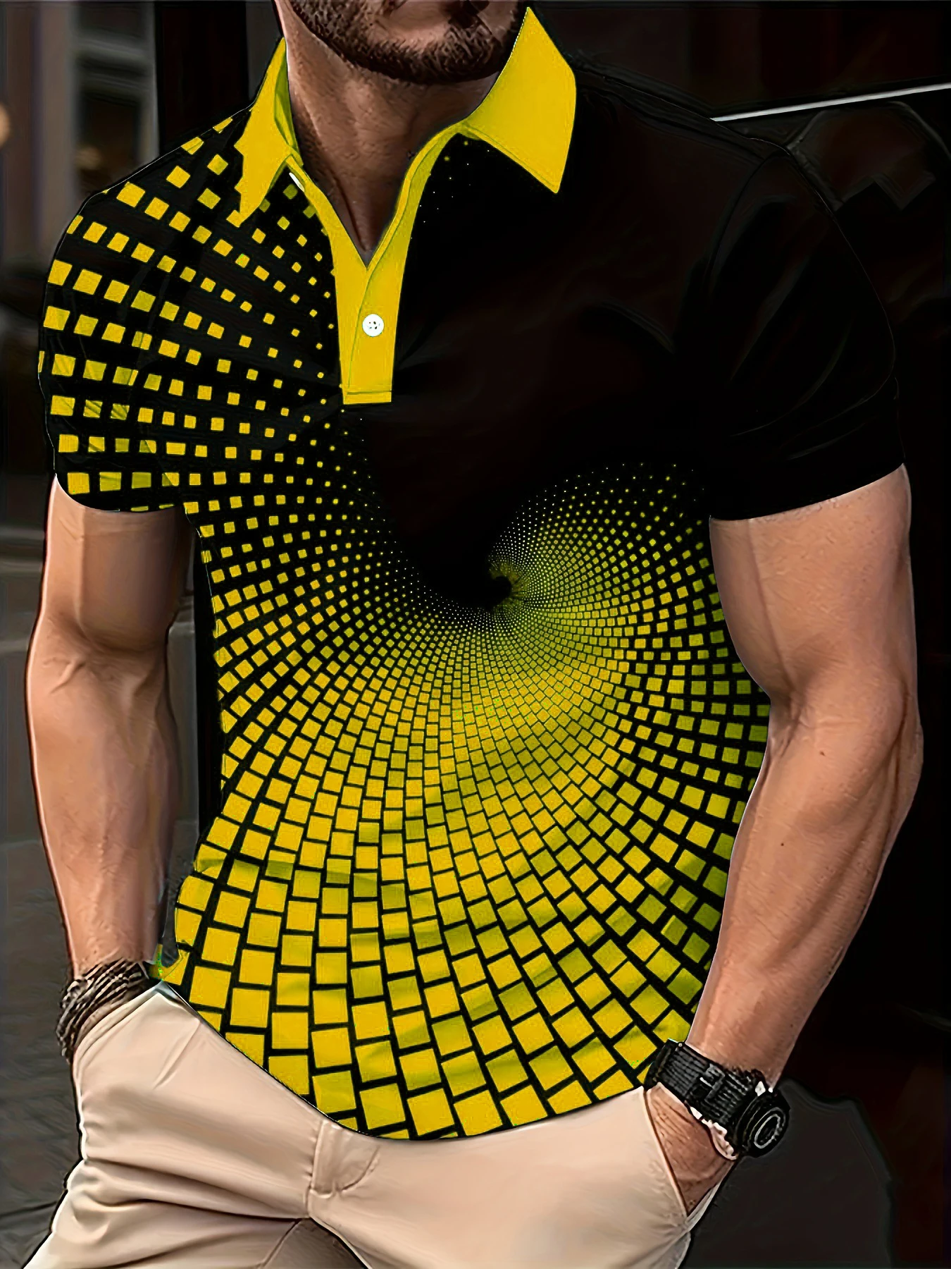 Men’s 3D Electronic Data Pattern Polo Shirt | Abstract Tech Print Short Sleeve Streetwear Fashion Summer Tee 5