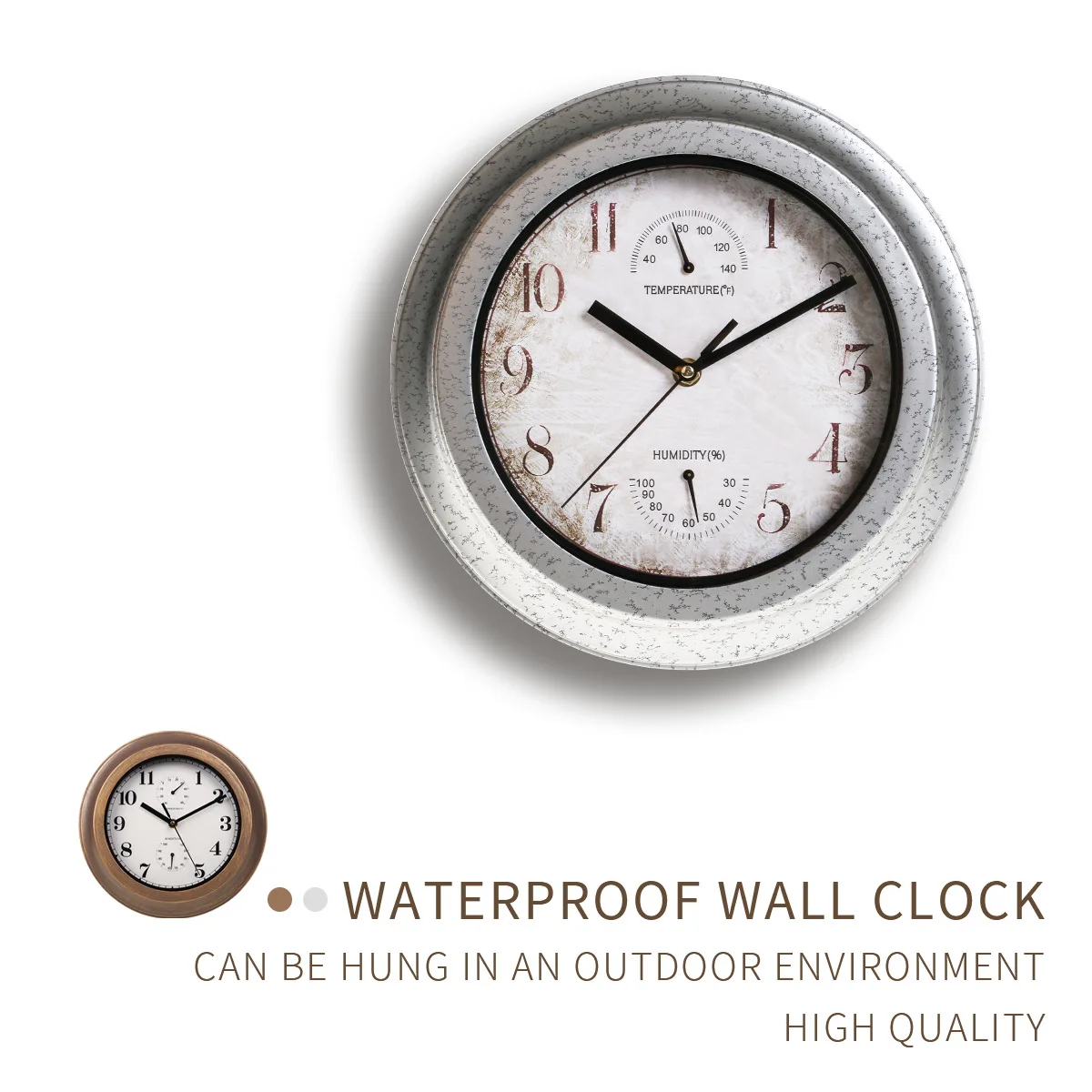 Description Picture 5 of item100% Waterproof Wall Clock Outdoor Bathroom Kitchen Patio Shop Living Room Decorative Wall Clock Stylish Silent Wall Clock â„‰ &â„ƒ