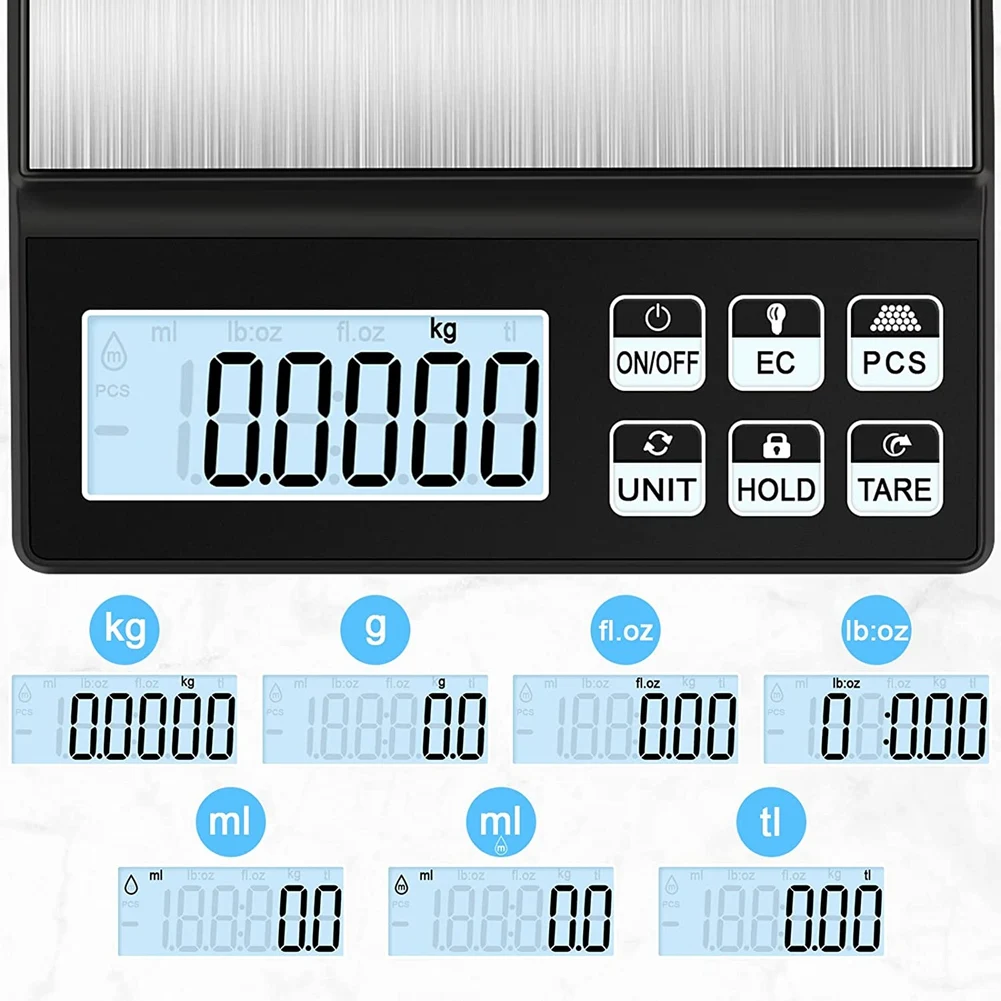 Bilancia da cucina digitale, bilancia per alimenti ricaricabile da 5Kg/0.01G, bilancia da cucina ad alta precisione con Display LCD