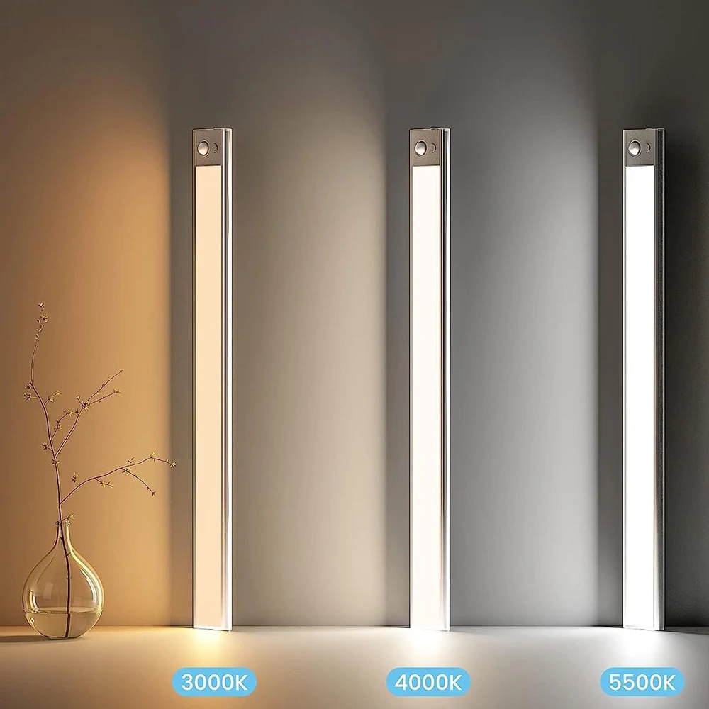 Under Cabinet Lighting 3 Light Colors USB Rechargeable Wireless Motion Sensor 23CM/40CM Dimmable Night Lamp for Kitchen,Hallway,