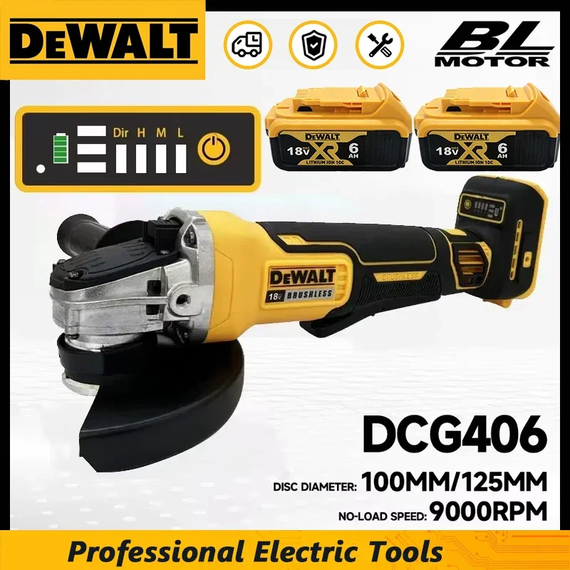 Dewalt DCG406 125MM 브러시리스 앵글 그라인더 9000RPM 무선 절단기 임팩트 폴리셔 기계 18V 충전식 전동 공구