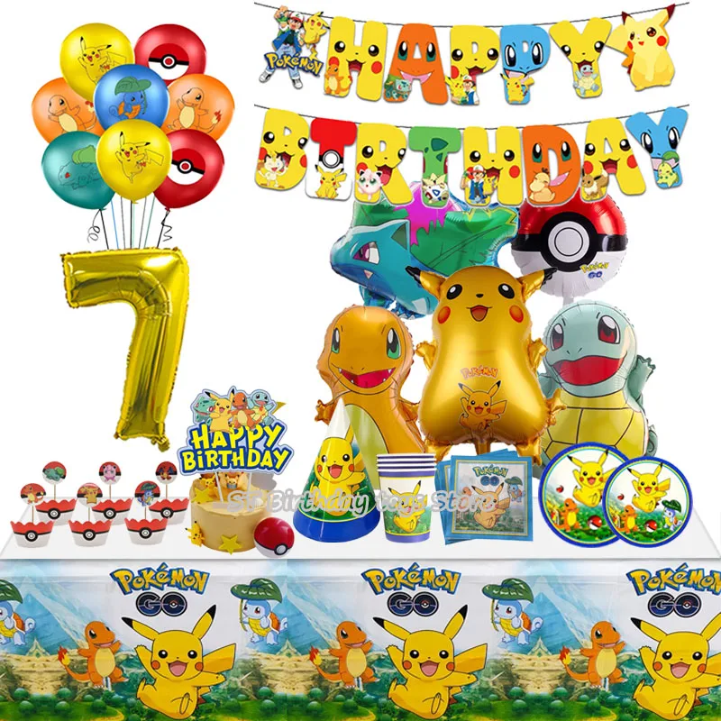 PokemonBlueThemeBirthdayPartyDecorationsClassicalCartoonDisposableTablewareLatex