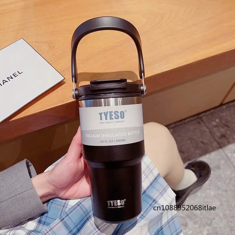 Tyeso Thermo Bottle with Straw Stainless Steel Car Thermal Cup Spors Water Bottles Keep Cold and Heat Thermal Mug Insulated Cup