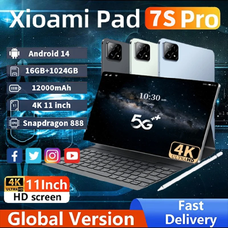 Original Flagship 5G Tablet Pad 7 Pro Snapdragon 888 16GB+1TB 11 inch 12000 mAh Android 14 16MP+32MP Dual SIM Calling Table