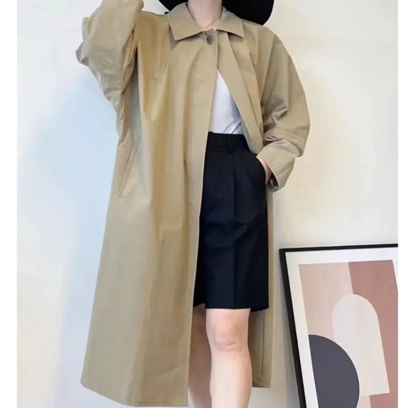 Women Trench 2022 Fall New Doll Sleeve Profile Mid-Length Lapel Windbreaker Loose Long Cotton Coat