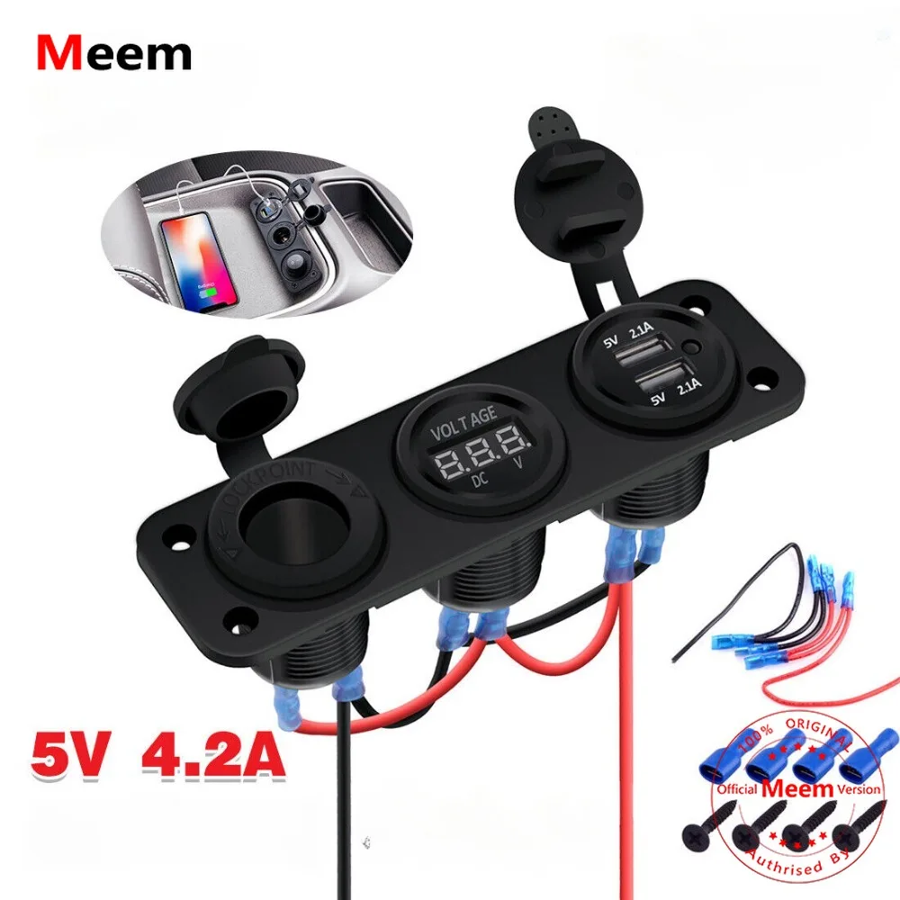 

Dual USB Port Marine Boat Car RV Voltmeter+12V Socket+3 Hole Panel Switch Kit