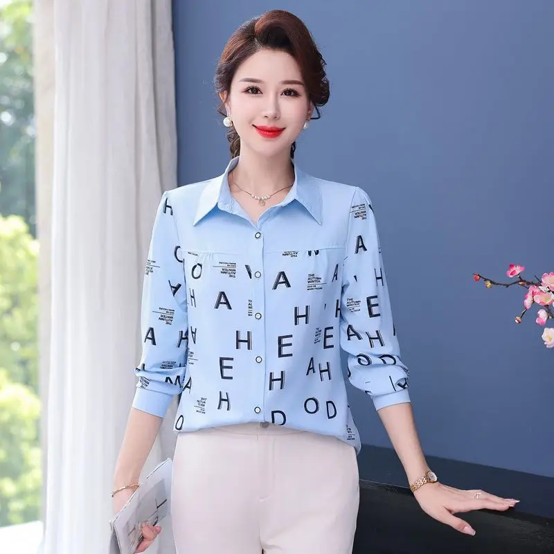 Primavera Autunno Nuovo colletto della camicia a maniche lunghe di fascia alta Camicetta allentata che dimagrisce la pancia che copre le donne alla moda 2