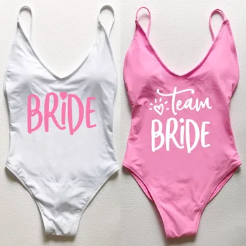 Sexy Padded Swimwear Women Team Bride Love Print One Piece Swimsuit Summer Bathing Suit Bachelor Party Beachwear backless bikini
