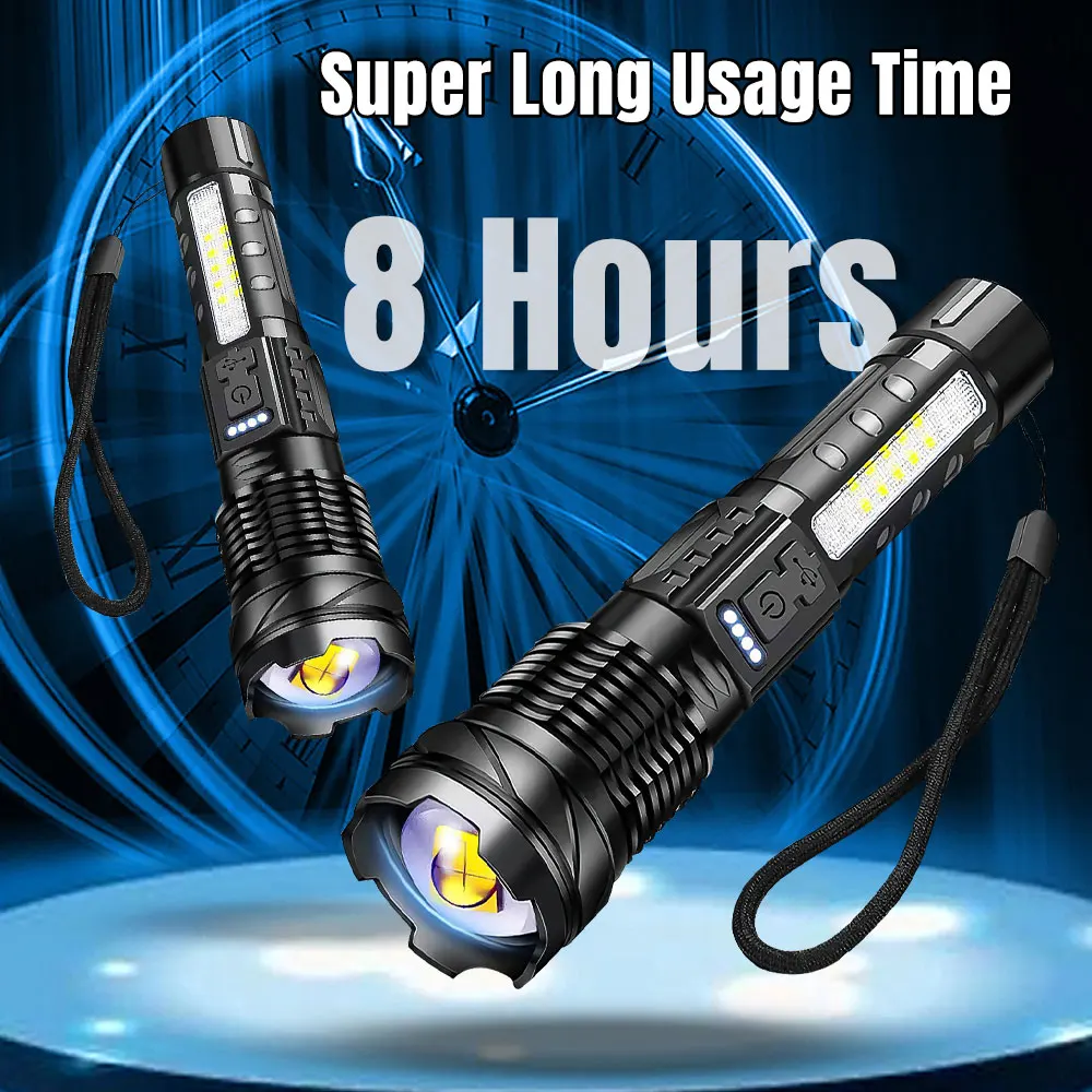 Zoomable Super Bright Flashlight 30W 7Mode COB LED Tactical Flashlight Portable Rechargeable Outdoor Lamp Built in Battery 2