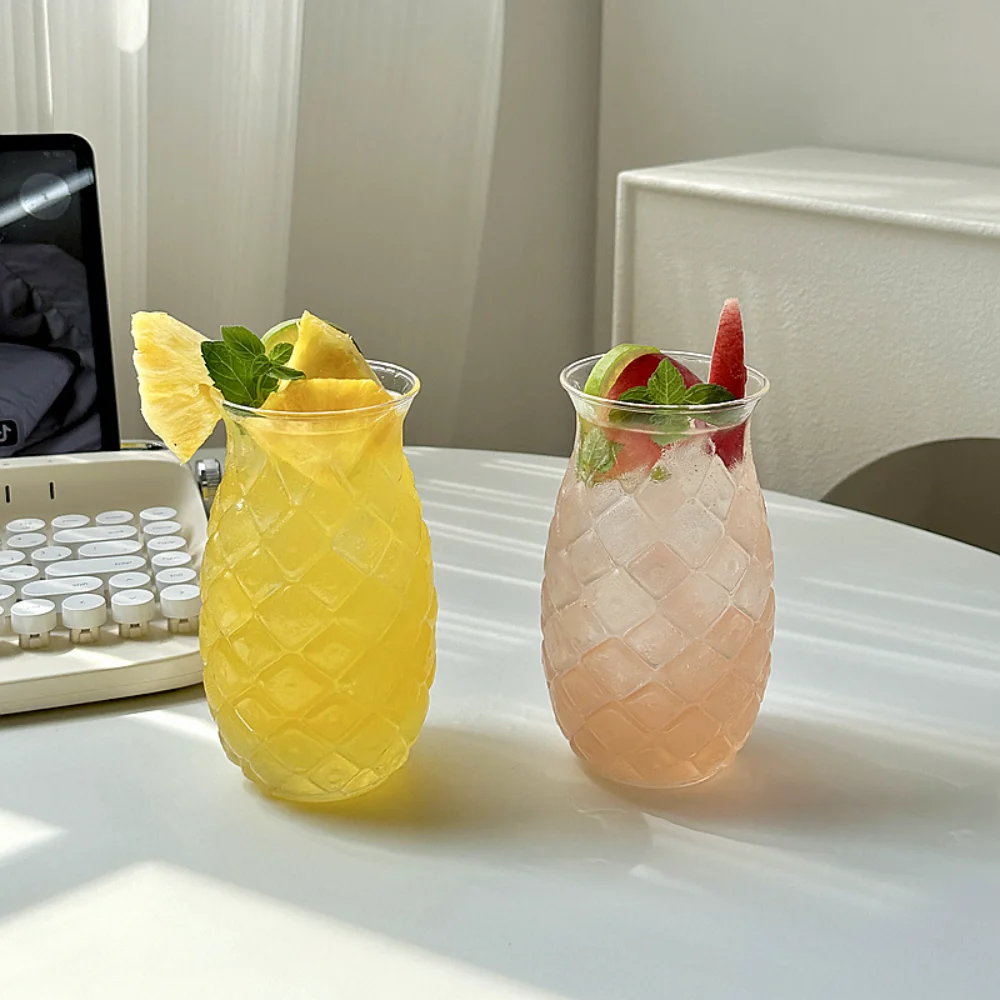 Glass Cup Pineapple Shape Coffee Mug with Straw Transparant Drinking Glass Cocktail Bar Beverages Soda Water Juice Mug Drinkware