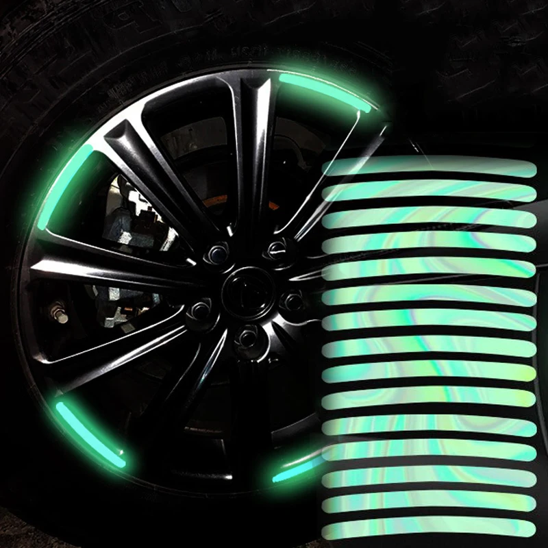 

Colorful Laser Reflective Strips Car Motorcycle Wheel Hub Sticker Decal Night Driving Safety Luminous Decal Stickers 20/40Pcs