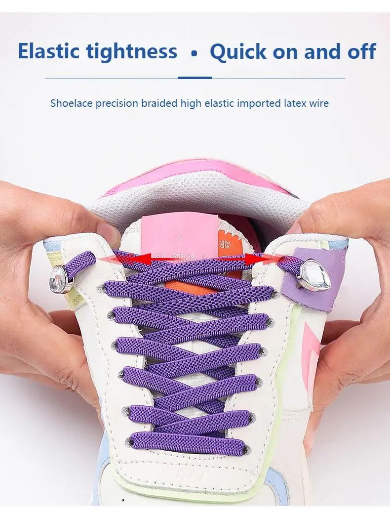 Diamant bunte elastische Schnürsenkel Sneakers flache Schnürsenkel für Schuhe Strass Schnürsenkel ohne Krawatten keine Krawatte Schnürsenkel Kinder Erwachsene – Detail 10