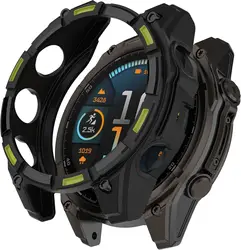 Enhanced TPU Protective Cover - Durable Soft Silicone Bumper Case for Garmin Fenix 8 Series (Black With Green)