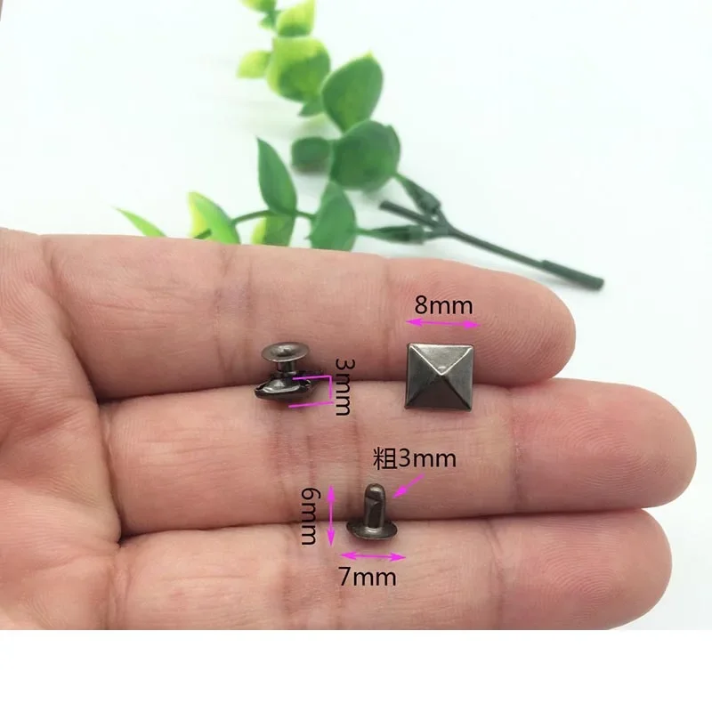 100개/배치 8mm 피라미드 사각 베이스 네일 펑크 의류 리벳 캡 스터드 캡 가죽 공예 리벳 액세서리
