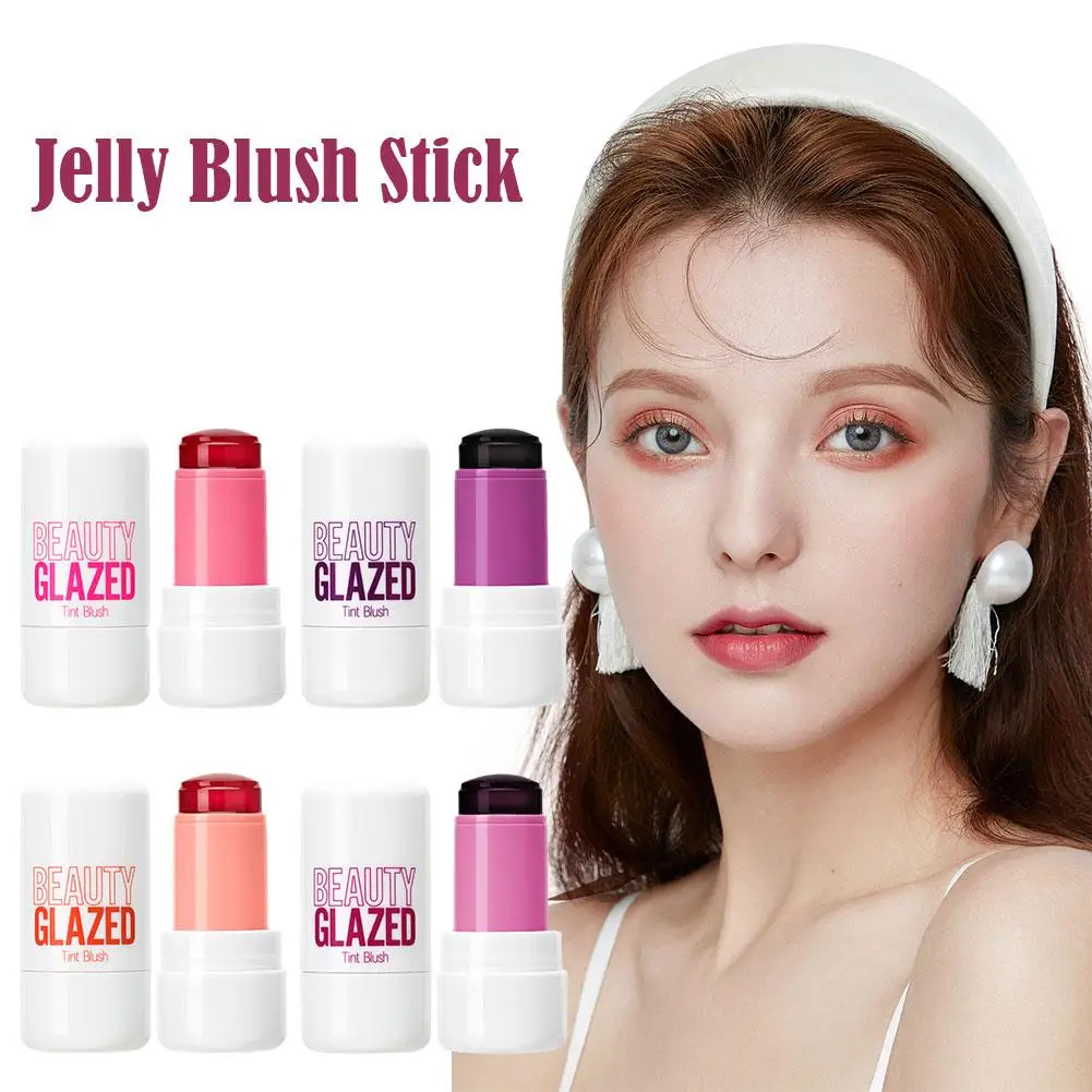

3-in-1 Jelly Cheek Lip Tinted Moistured Blush Stick Matte Cream Eyes Tint Brighten Lip Makeup Contour Cheek Stick O4G9