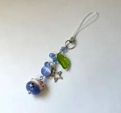 Handmade Blue Lucky Cat Leaf Design Charm Keychain (1)