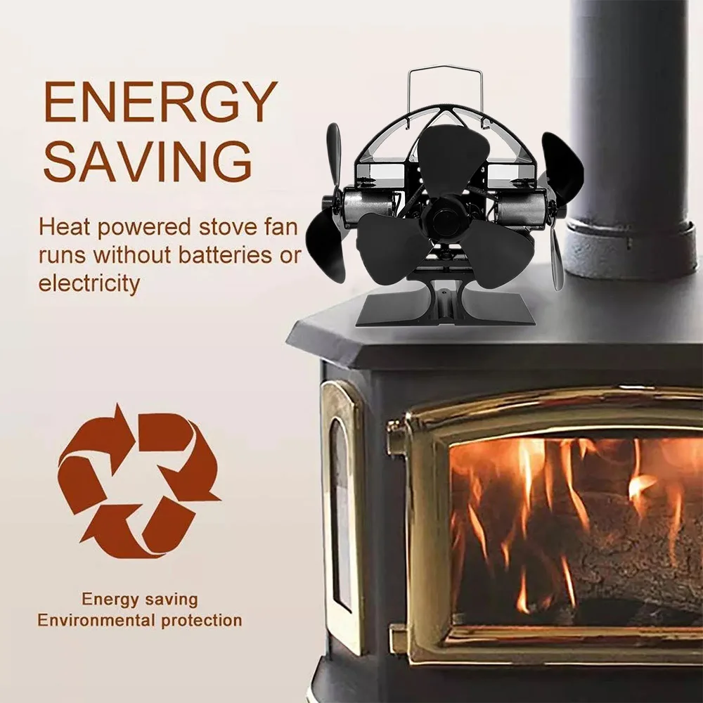 Stove Fan Silent Stove Fan Heat Distribution Powered Fireplace Log Wood Burner Eco-fan Quiet Fireplace Home Winter Warm