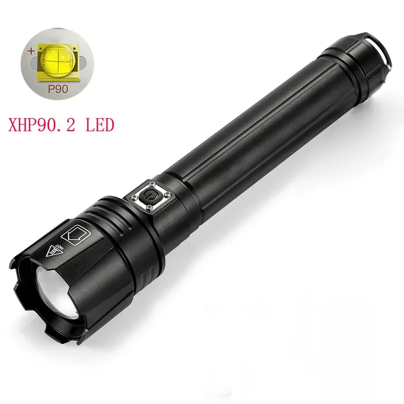 P68 High Power Tactical LED Flashlight XHP90.2 Super Bright Zoom Zoomable Waterproof Torch Handheld Hunting Flash Light Lamp