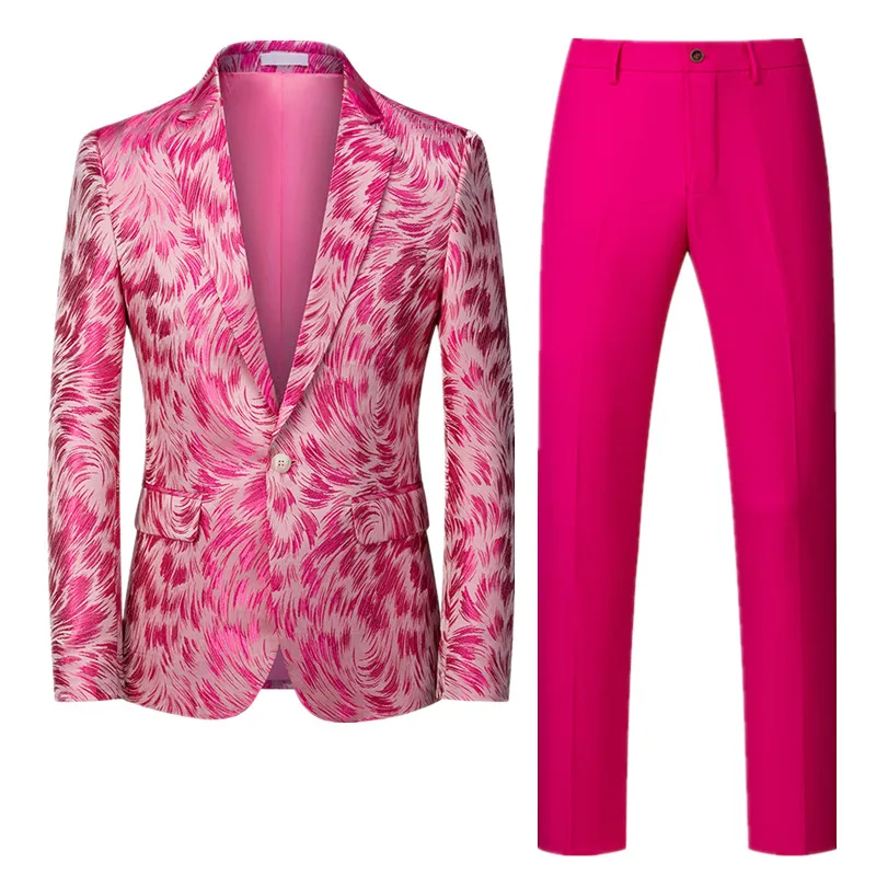 Men Business Social Dance Party Suit Two piece New Singer Host Stage Slim Fit Jacquard Dress Set High End