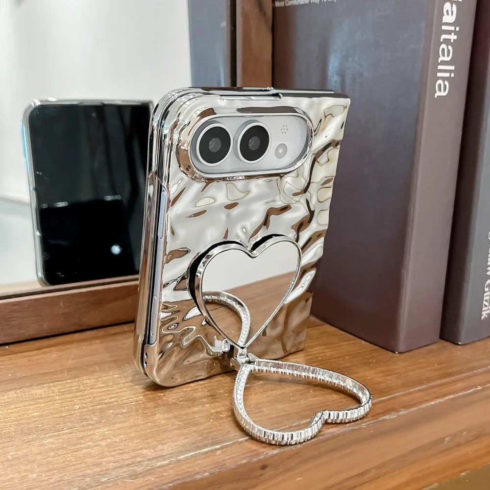 Elegant Heart Mirror Diamond Stand Case with Lanyard - Shockproof and Durable Cover