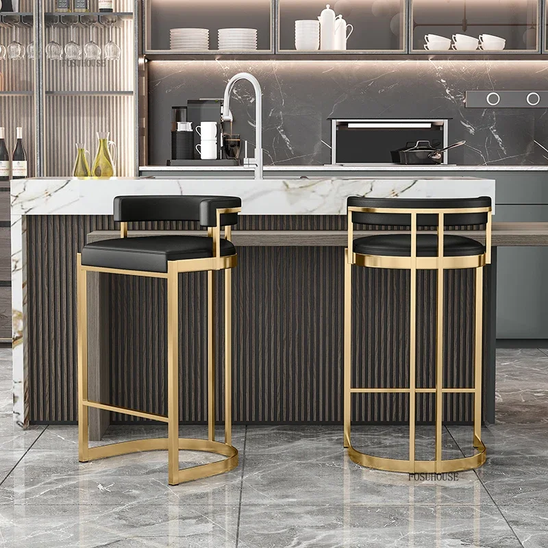 Household High Bar Chairs for Kitchen Furniture Light Luxury Flannel KTV Cafe High Bar Chair Modern Iron Backrest Stools