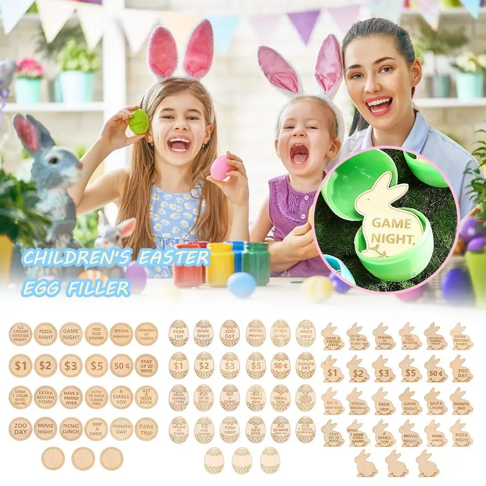 

Kids Easter Egg Fillers- Wooden Easter Reward Tokens Easter Coin Egg Family Easter Prizes Hunt Night Stuffers Tokens DIY D8N5