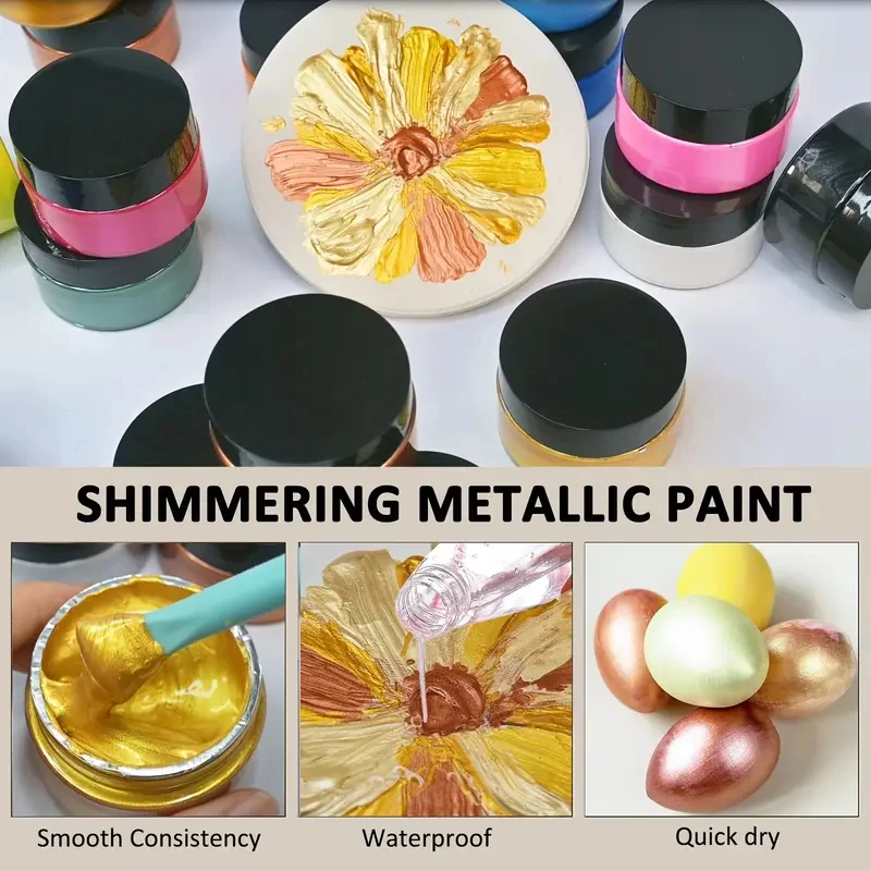 Acrylic Paints 100ml Metallic Acrylic Paint 20 Colors Iridescent Acrylic Paints with 2 Brushes Non-Toxic Non-Fading Art Craft Painting Supplies