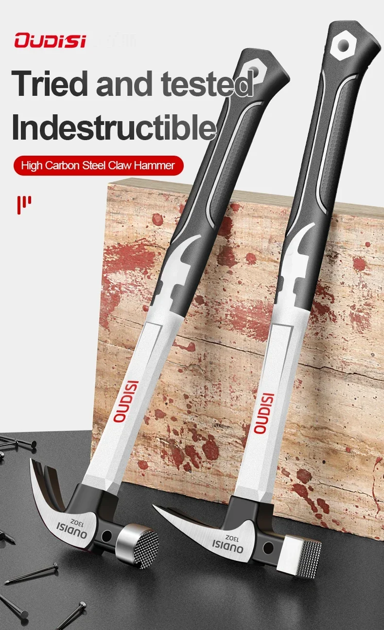 Klauenhammer mit langem Griff, Doppelnagel, Hartstahl, langlebig, rutschfest, Handwerkzeug in Industriequalität für den Haushalt – Detail 1