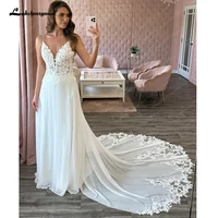 Lakshmigown Spaghetti Straps Chiffon Lace V Neck Wedding Dress for Bride Bohem Reception Bridal Gown vestidos de boda Customized 1